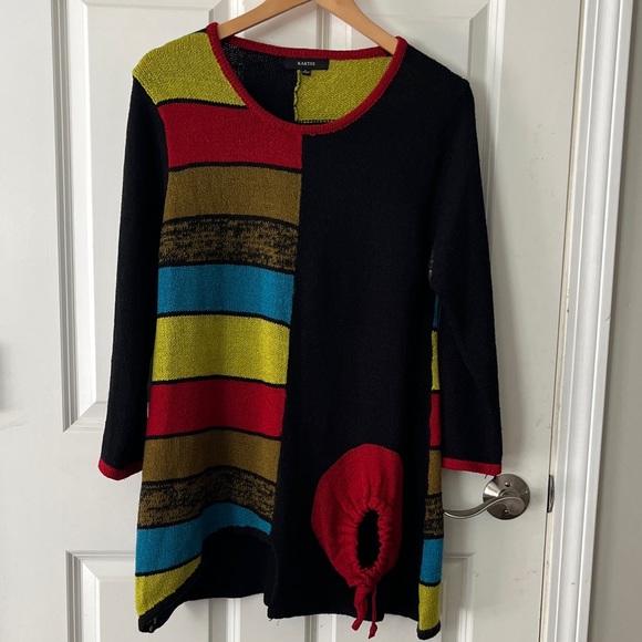 Kaktus Colorblock Knit Tunic w/ contemporary art details. Sz large - Picture 1 of 8